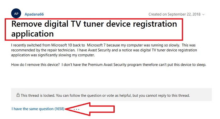Digital TV Tuner Device Registration Application Error