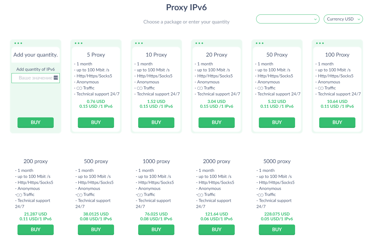 ProxySeller Pricing Plans for IPv6