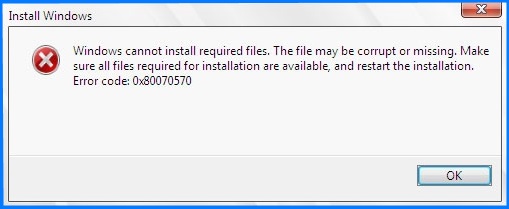Windows 7 Installation Error Code 0x80070570