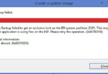 Windows Backup Failed to Get an Exclusive Lock on the EFI System Partition